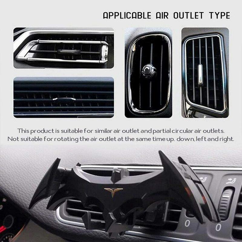 Universal black car phone holder accessory, bat wing design, stable smartphone mount