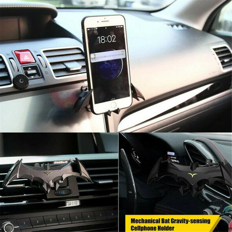 Side view of a black bat wing car phone mount, easily holds various smartphone sizes