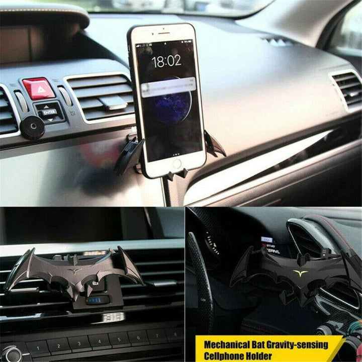 Side view of a black bat wing car phone mount, easily holds various smartphone sizes