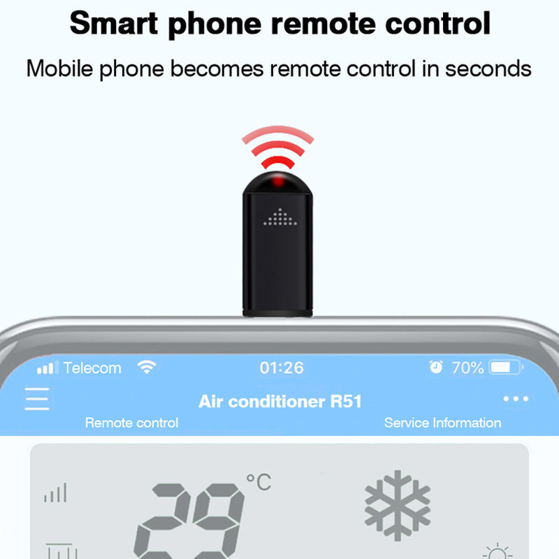 Compact silver infrared remote control designed for modern mobile phones