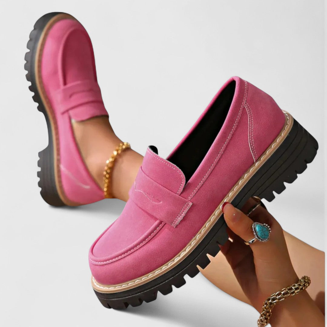 Black women's orthopedic loafers with arch support, ideal for comfortable daily wear & walking. Slip-on casual shoes.