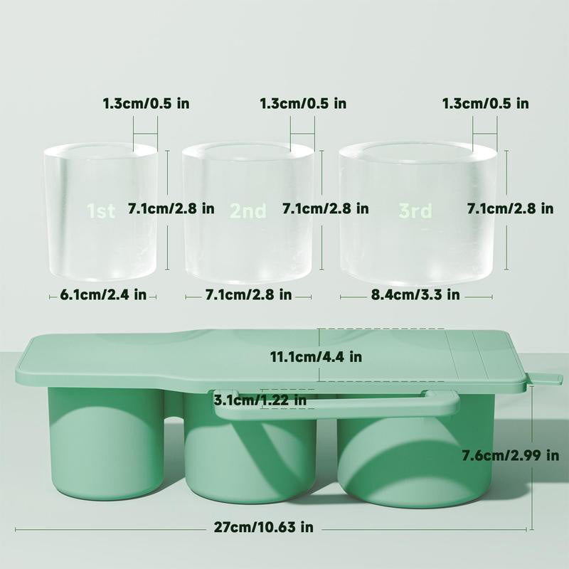 Silicone cylinder ice maker with a secure lid, preventing freezer odors.