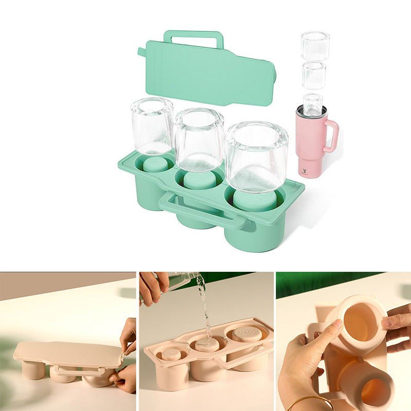 Detail shot of small cylindrical ice cubes made from a silicone tray.