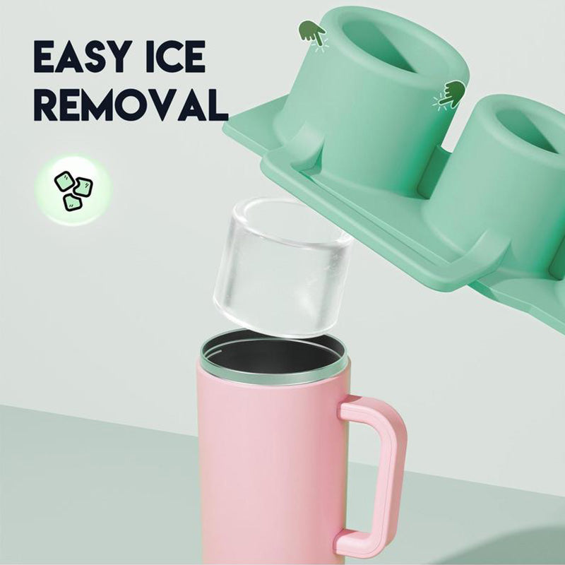 Ergonomic silicone ice cube tray in green, designed for easy release of cylinder ice.