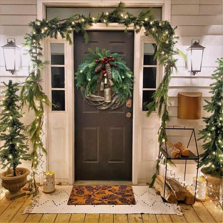 Rustic handmade Bohemian Christmas wreath, vine & dried floral. Festive winter home decor for front door.