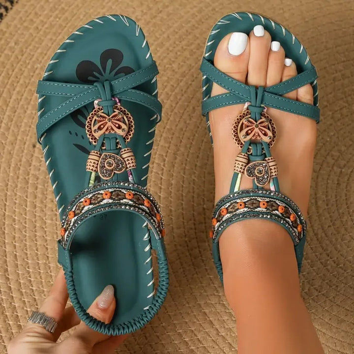 Boho Flat T-Strap Orthopedic Sandals for women, providing comfort and style for summer everyday wear.