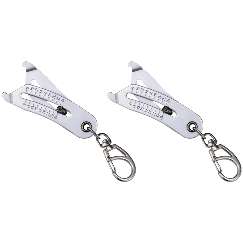 Angled shot of the dual-sided thread checker, emphasizing its compact keychain design