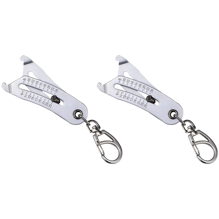 Angled shot of the dual-sided thread checker, emphasizing its compact keychain design