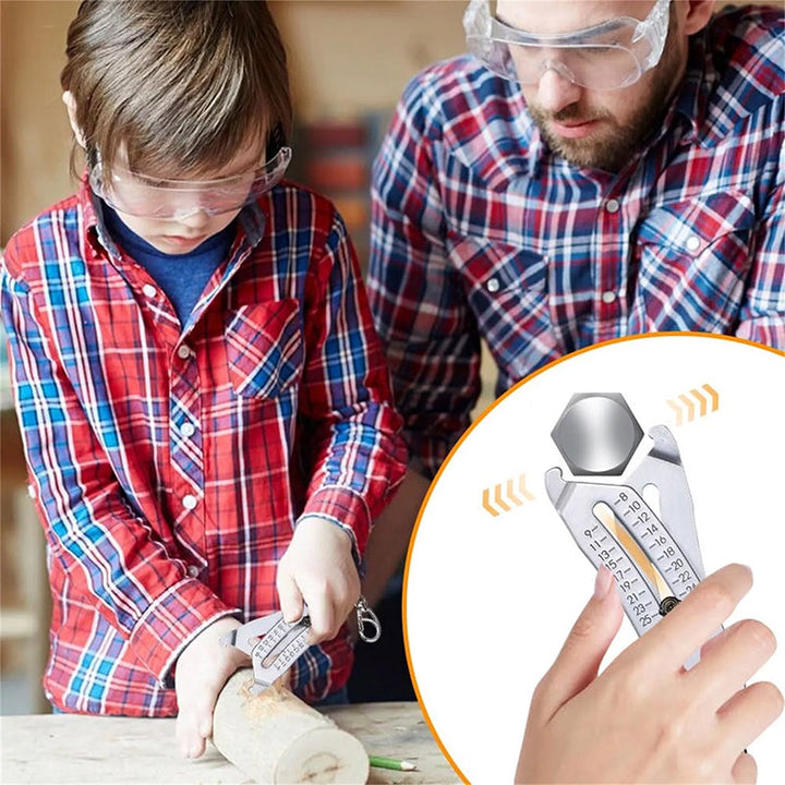 Close-up of the Bolt & Nut Thread Checker Keychain Tool imperial side, displaying sizes