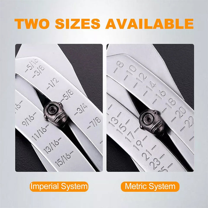 Bolt & Nut Thread Checker Keychain Tool attached to a set of keys, ready for use