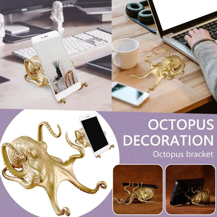 Octopus phone holder made of brass, distinctive home decor & office accessory