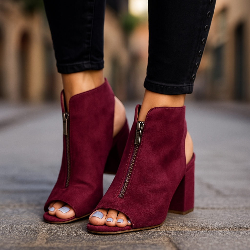 Burgundy block heel sandals for women with orthopedic support & open toe design for comfort