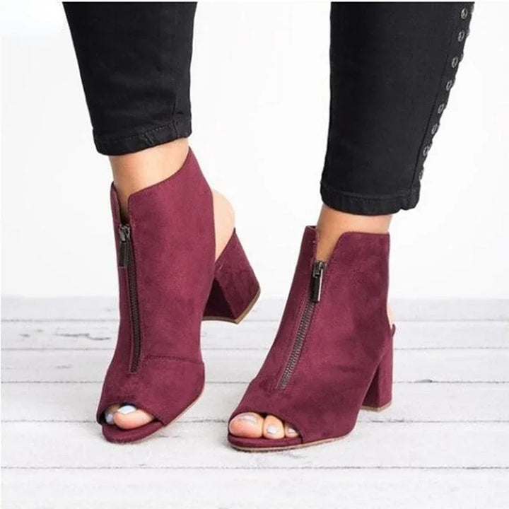 Comfortable women's block heel sandals in burgundy, designed with orthopedic support