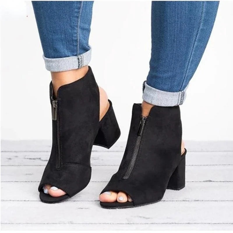 Casual black open-toe block heels for women, providing excellent orthopedic support