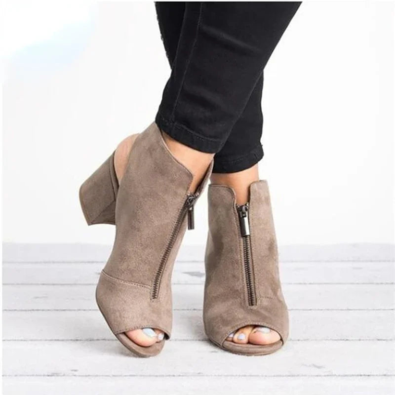 Women's orthopedic block heel sandals with stylish detail, available in burgundy, gray, & black