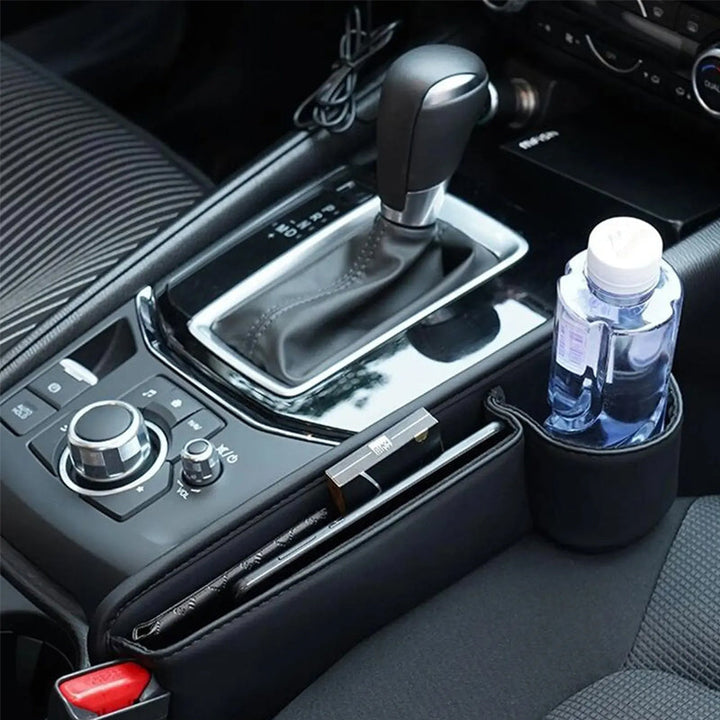 Universal car seat gap filler & organizer, perfect for phones, keys, and cards with charger