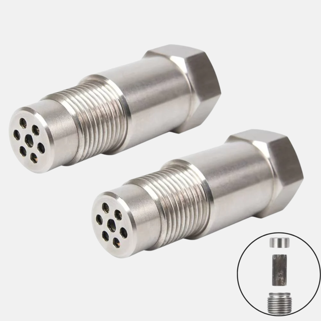 Compact O2 sensor check engine light eliminator adapter, designed for easy installation on car exhaust.