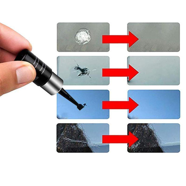 Close-up of windshield crack repair resin application, a key step in auto glass restoration