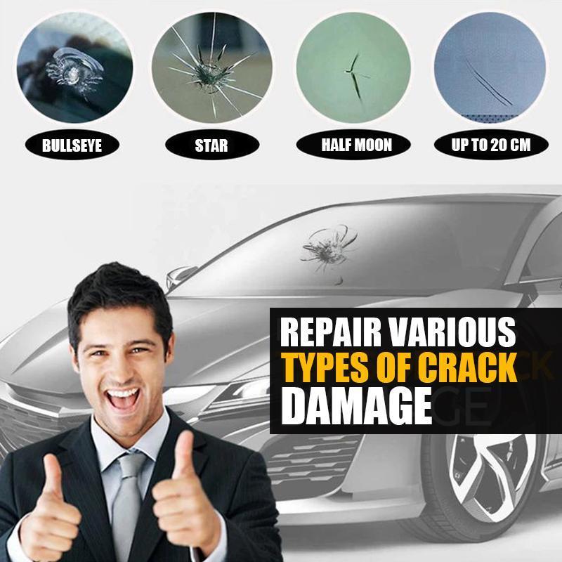 Hand holding automotive windshield crack repair kit, ready for car glass maintenance