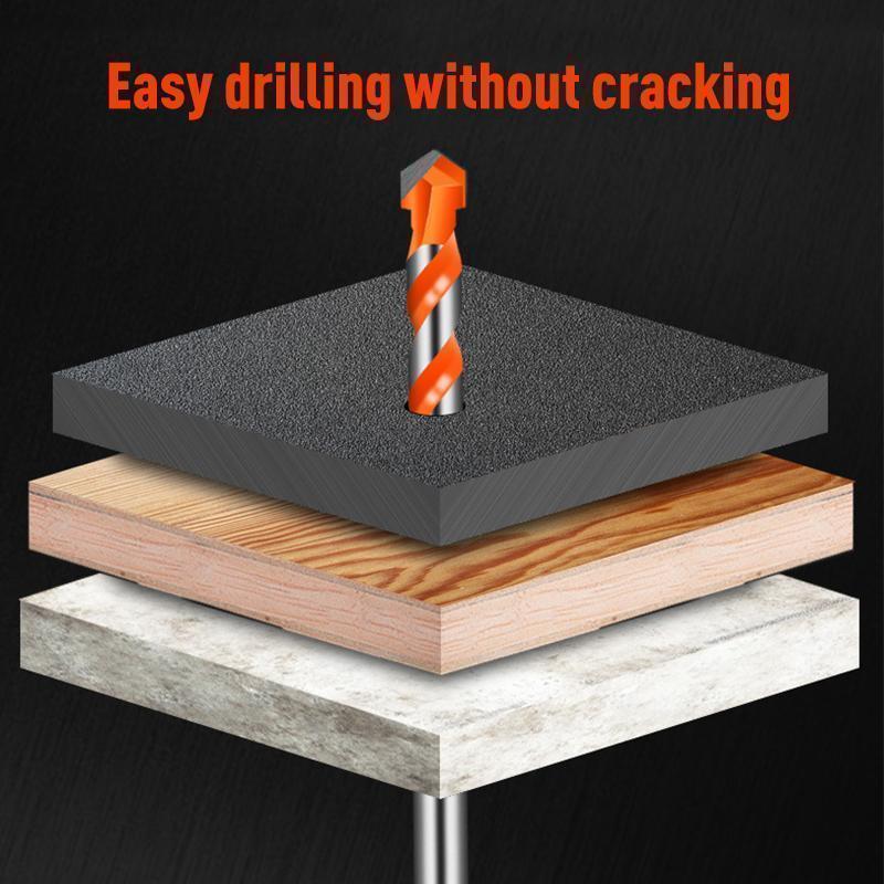 Assorted carbide drill bits in a case for multi-material drilling: concrete, brick, tile, wood