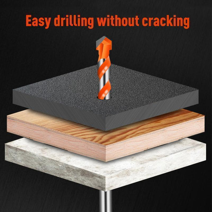 Assorted carbide drill bits in a case for multi-material drilling: concrete, brick, tile, wood