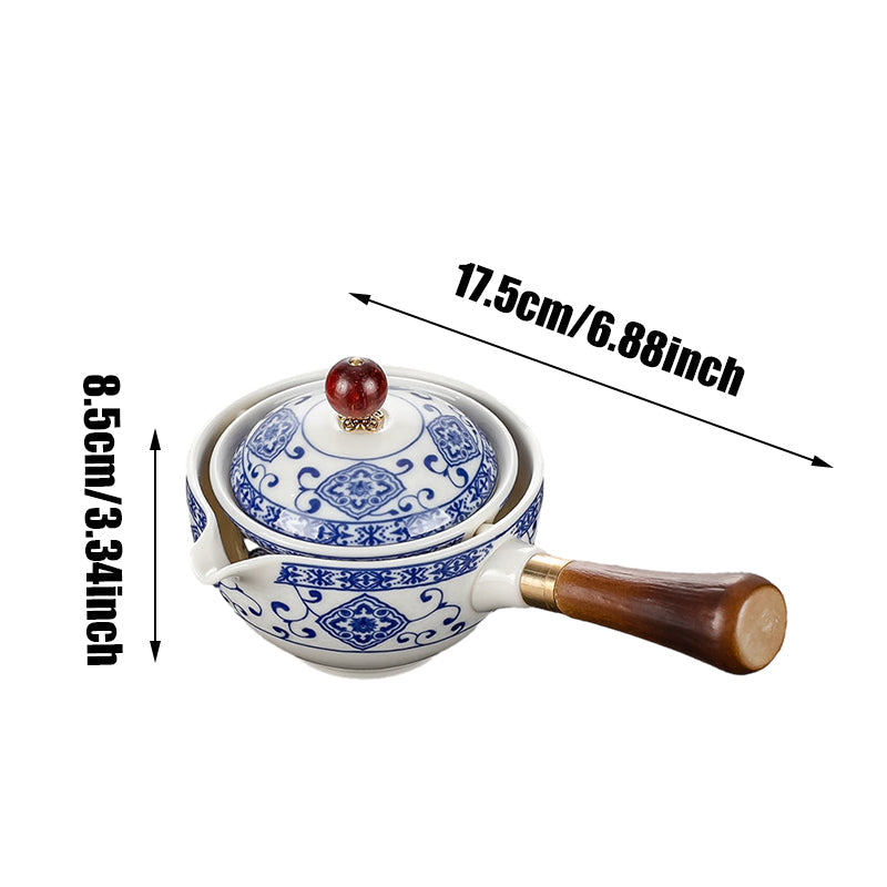 Functional ceramic tea infuser for loose leaf tea, boasting 360° rotation for efficient brewing and serving.