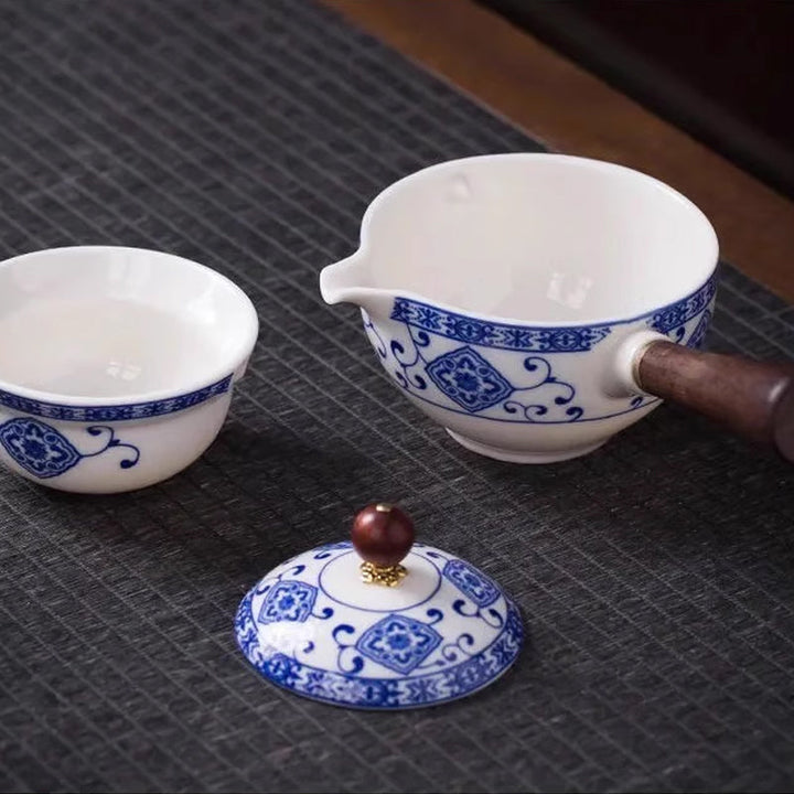 Floral ceramic teapot with innovative 360° rotation design, a unique gift for tea enthusiasts and home decor.