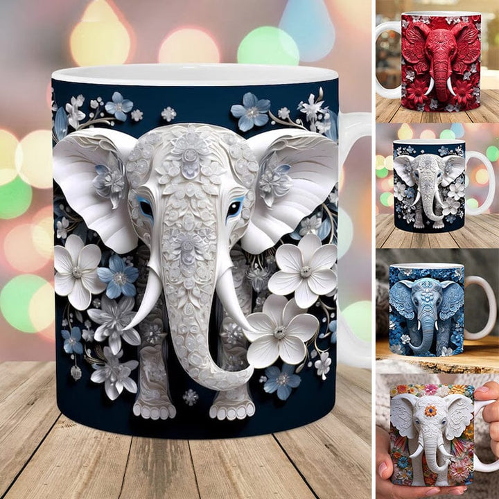 Ceramic coffee mug with a grey elephant print, 12 oz, perfect for home or office. Keywords: elephantmug, coffeecup.