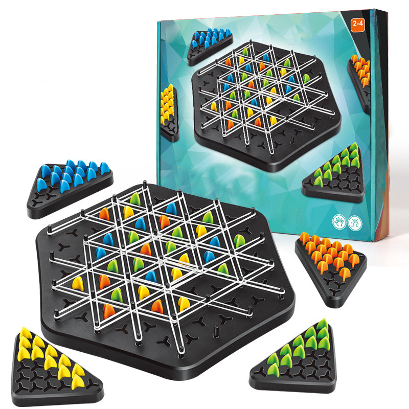 Group of 4 players enjoying the Chain Triangle family strategy board game during indoor activity