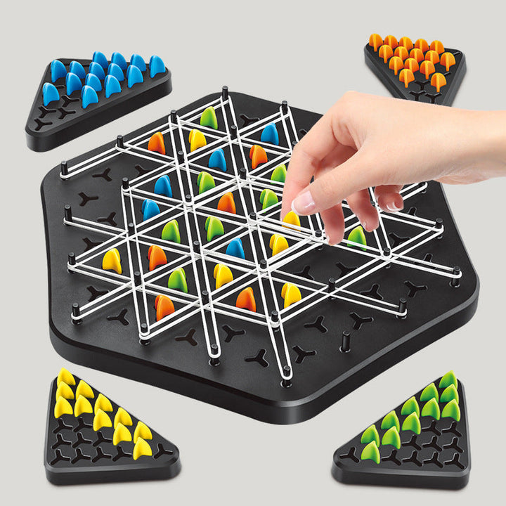Chain Triangle board game box art, showing colorful game pieces and 'Family Strategy Game'