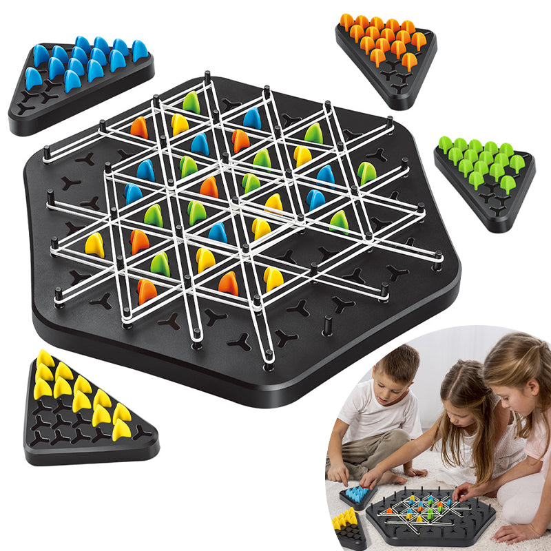 Vibrant chain triangle strategy board game setup, perfect for family game night or parties