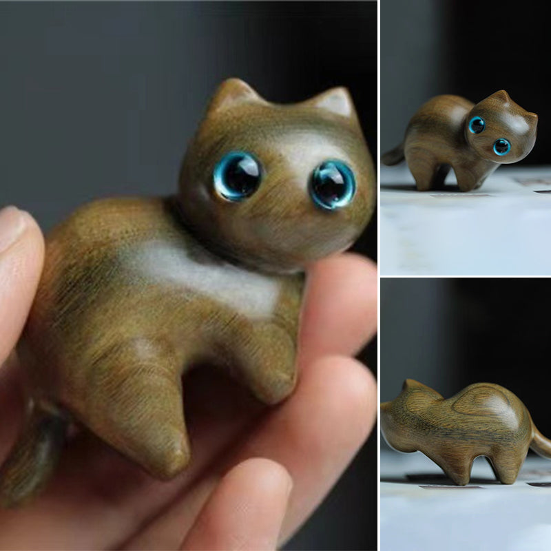 Artisan wooden cat sculpture, an elegant addition to any home decor collection
