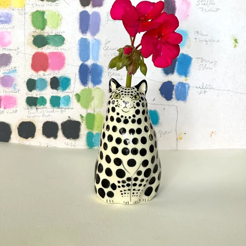 Unique ceramic polka dot cat vase, handmade flower vase, excellent choice for a thoughtful home decor gift