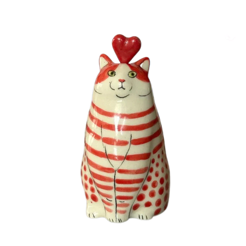 Polka dot cat vase, handcrafted ceramic, unique animal decor for a stylish and fun home