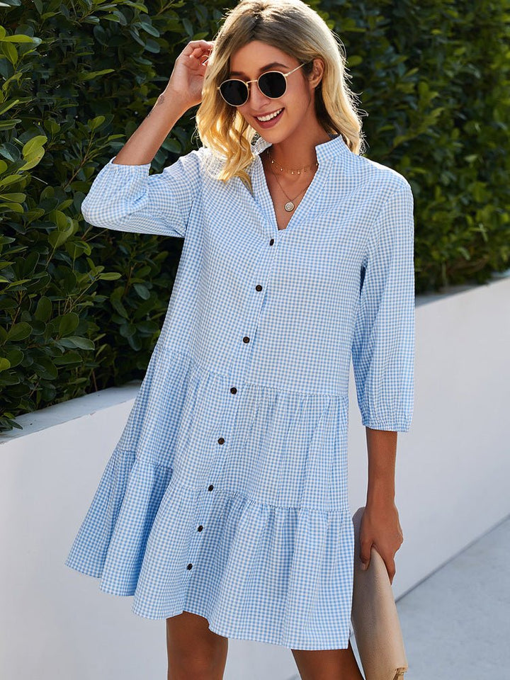 Chic blue women's mini dress, lightweight and perfect for summer casual or elegant daywear. Effortless style.