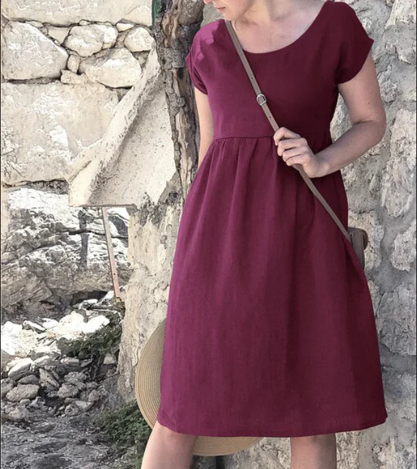 Women's Cap Sleeve A-Line Midi Dress with Pockets. Effortless, comfortable, and chic for summer style.