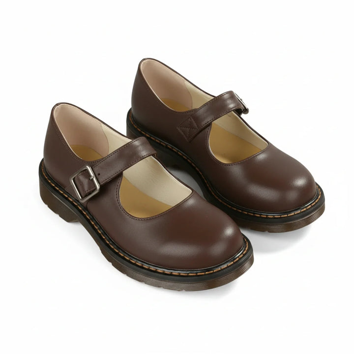 Elegant women's platform Mary Jane heels featuring a vintage buckle strap and round toe. Ideal comfort dress shoes.