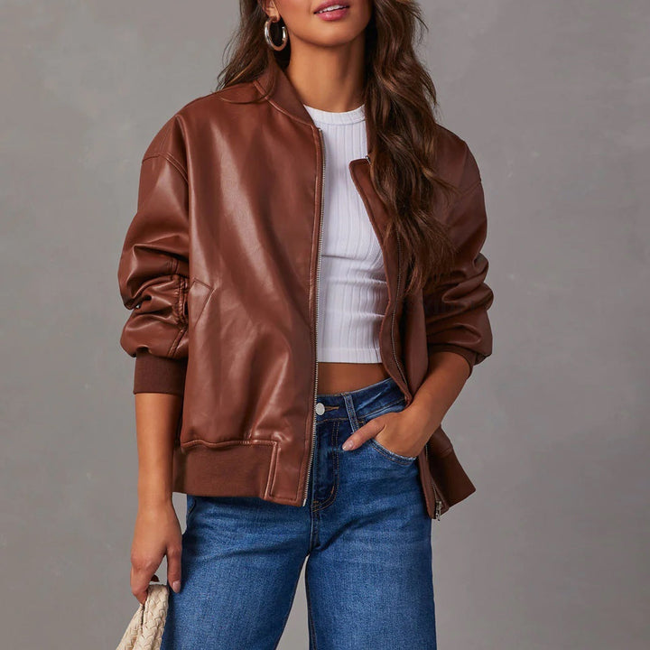 Chic women's bomber jacket for modern everyday style. Versatile fashion outerwear.