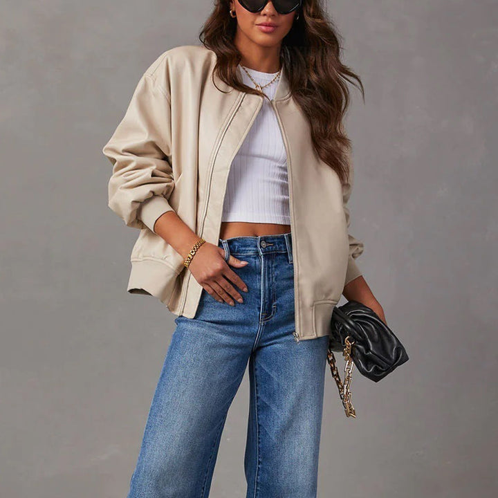 Versatile women's bomber jacket, offering a chic look for effortless everyday fashion & outerwear.