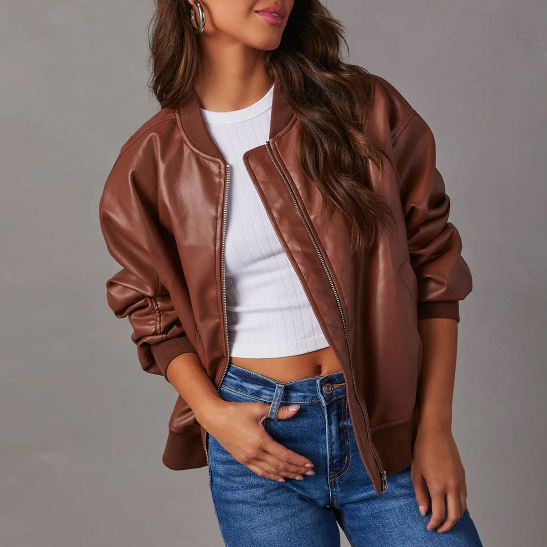Trendy women's bomber jacket, ideal for layering & creating modern, casual everyday styles.