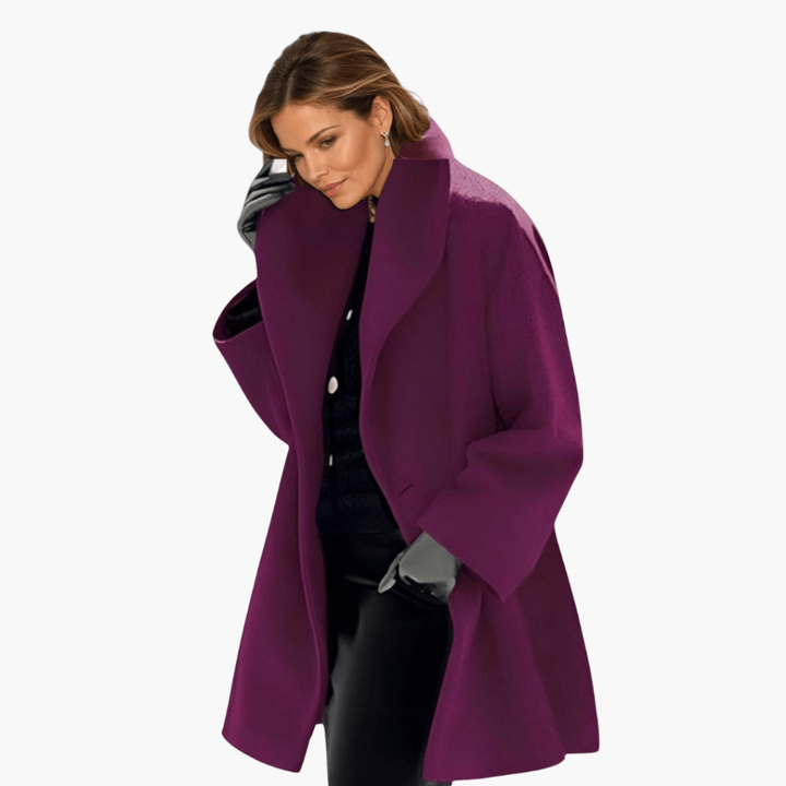 Stylish women's autumn jacket featuring a unique wide collar. Long-sleeve outerwear for everyday chic fashion.