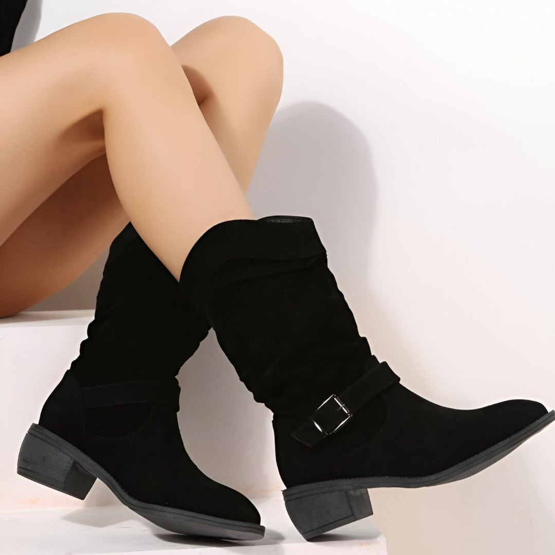 Versatile women's ruched ankle boots, offering casual comfort & a chic look for any fall outfit.