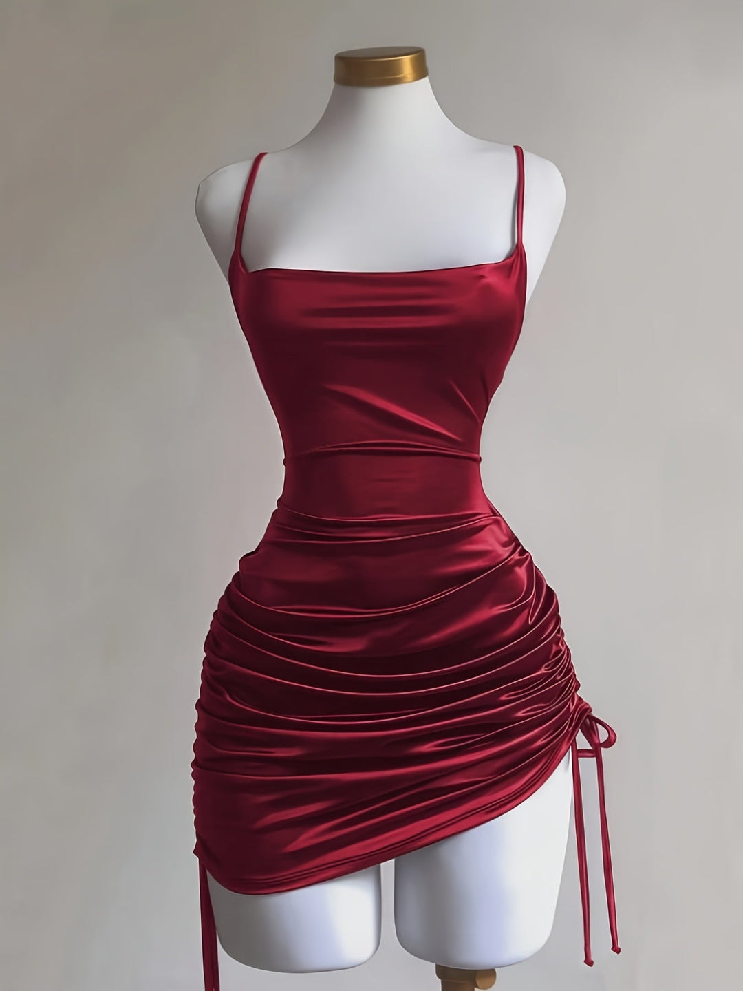 Chic women's ruched drawstring mini homecoming dress, perfect for parties & special evenings.