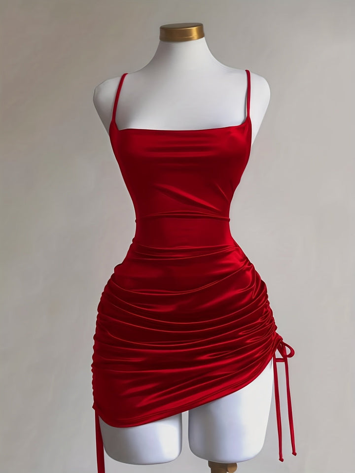 Adjustable drawstring mini dress for women, a comfortable and chic option for homecoming and parties.