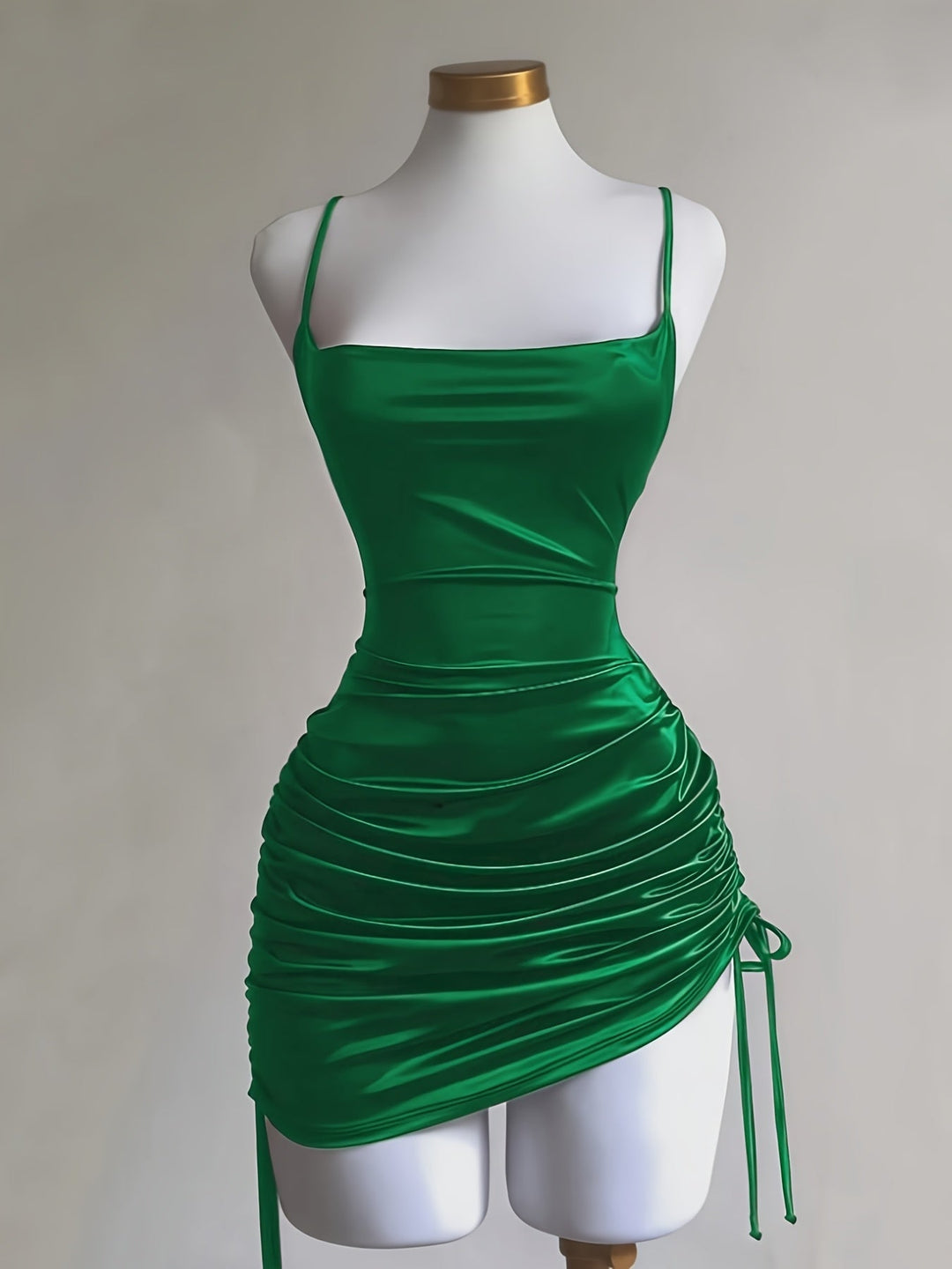 Formal ruched drawstring mini dress, a chic and flattering choice for women's homecoming and evenings.