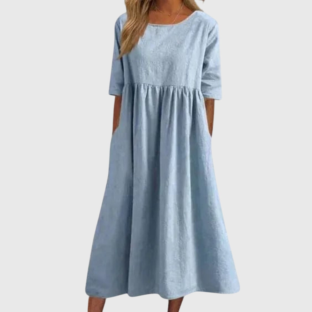 Elegant women's short sleeve party dress. Versatile chic style for special occasions or everyday wear.