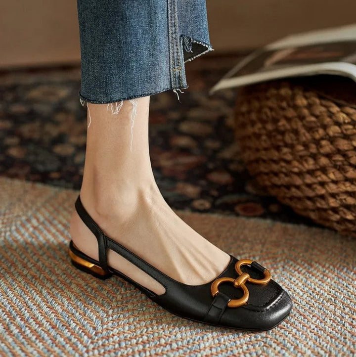 Khaki women's chic flats featuring a comfortable slingback design, perfect for both dressy and casual outfits.