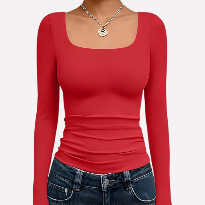 Everyday chic women's top: long sleeve, square neck, cropped fit. Perfect for trendy casual wear.