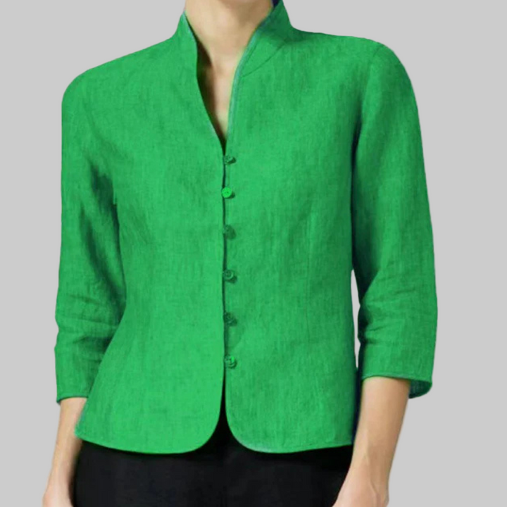 New women's chic stand-collar blouse, a versatile elegant shirt for work or casual style.