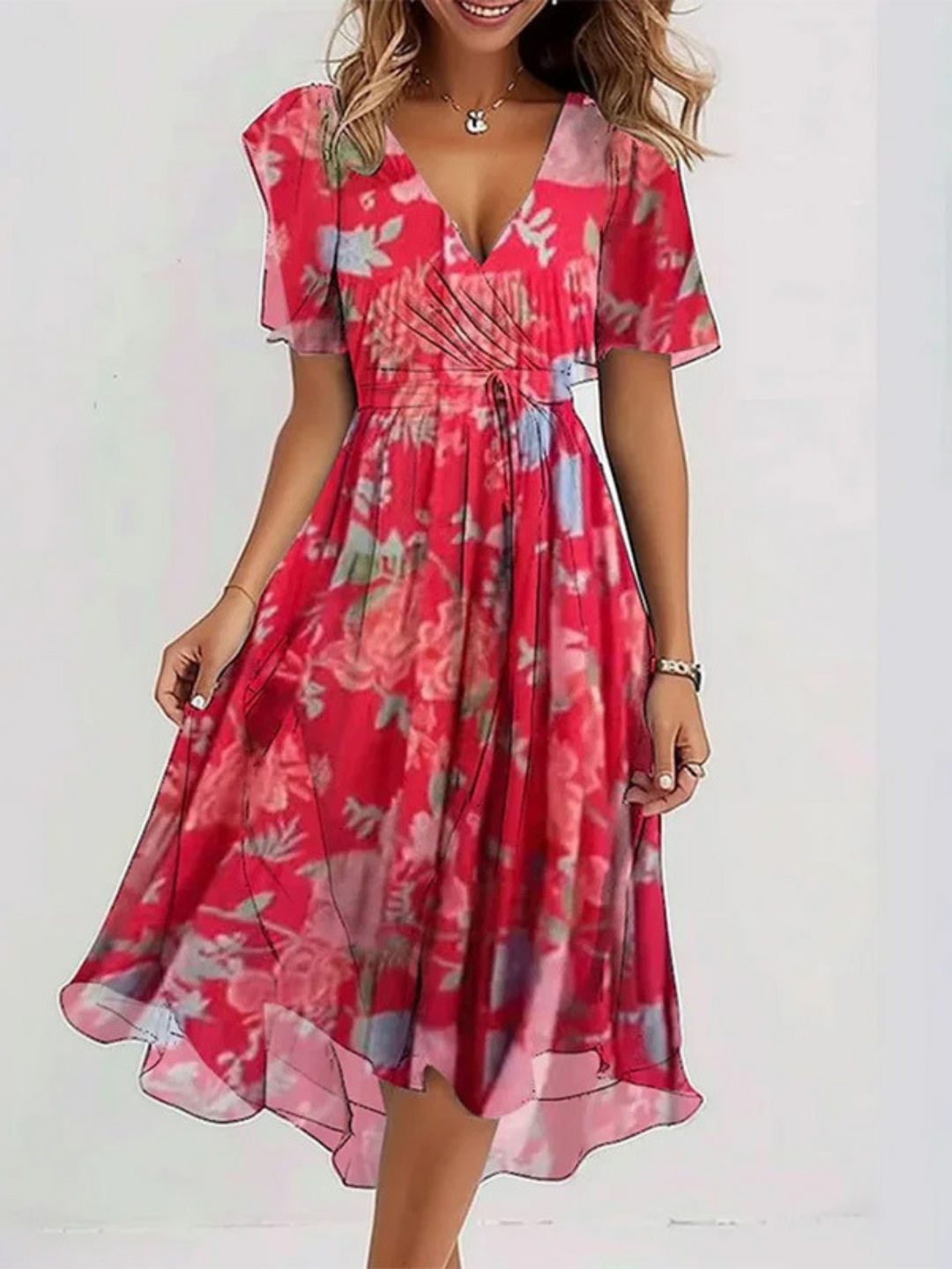 Versatile women's flowy summer dress, ideal for beach, vacation, or casual everyday wear in warm weather.